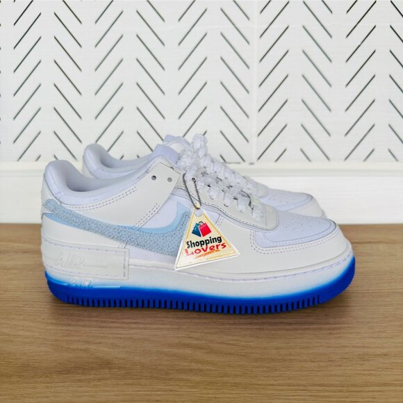 ❤️Rare Nike Air Force 1 Shadow Womens Shoes Sz 7.5 White Blue Sneaker FJ4567-100 - Picture 6 of 12